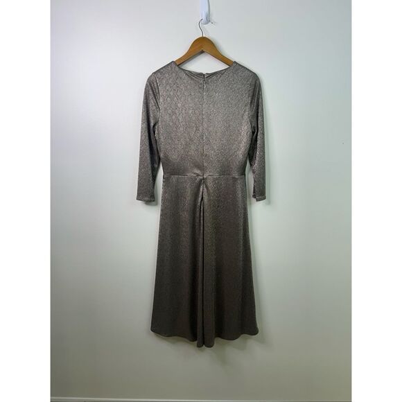 Lauren Ralph Lauren Metallic Gold Long Sleeve Faux Wrap Midi Dress Women Size 10 - Picture 7 of 12
